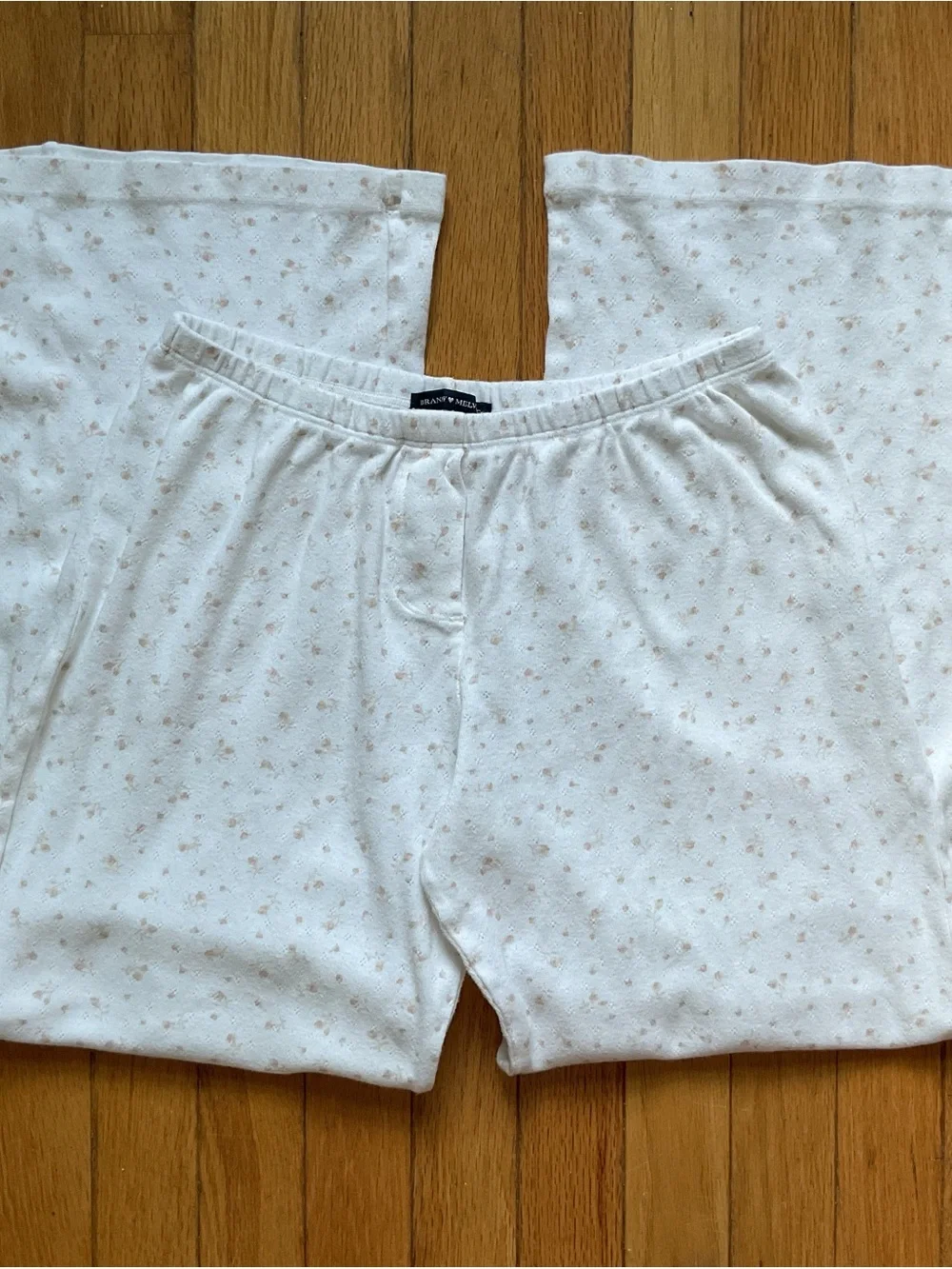 Brandy Melville Pajama Pants Womens OS White Ditsy Floral Cotton Relaxed Italy